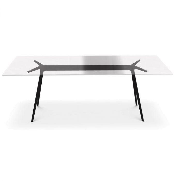 Baguette table polie 205x85 verre transparent - pied noir