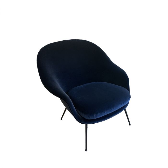 Fauteuil Bat Lounge dossier bas - Velvet bleu saphir (Outlet)