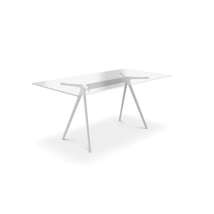 Baguette table 160x85 - Verre transparent / Pied blanc (Outlet)