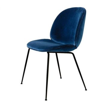 Beetle Chair Rembourré - Tissu et couture Velluto Cotone bleu / Pieds noirs (Outlet)