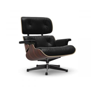 Lounge Chair - Cuir premium noir / Palissandre Santos / Piètement noir (Outlet)