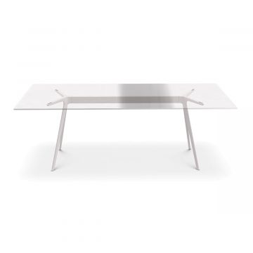 Baguette table polie 205x85 verre transparent - pied blanc